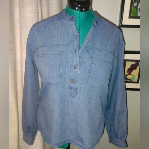 Lucky Brand Edie Striped Popover Top Blue White Pinstripe Size M NWT - Picture 9 of 14